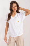 Embroidered Flower Blouse with Heart Neckline and Pocket