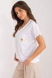 Embroidered Flower Blouse with Heart Neckline and Pocket