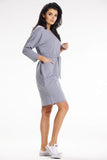 Kimono Sleeve Dress with Heart Neckline and Pockets