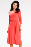 Chic Midi Dress with Fitted Top and Overlapping Skirt
