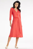 Chic Midi Dress with Fitted Top and Overlapping Skirt