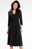 Elegant Midi Dress with Fitted Top and Overlapping Hem