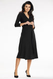 Elegant Midi Dress with Fitted Top and Overlapping Hem