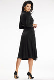 Elegant Midi Dress with Fitted Top and Overlapping Hem