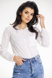 Long Sleeve Tied Casual Blouse with Button Closure & Pocket