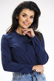 Long Sleeve Tied Casual Blouse with Button Closure & Pocket