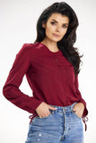 Casual Long Sleeve Blouse with Tied Bottom & Button Back