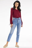 Casual Long Sleeve Blouse with Tied Bottom & Button Back