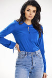 Tied-Front Long Sleeve Blouse with Button Closure and Pocket