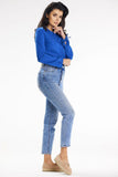 Tied-Front Long Sleeve Blouse with Button Closure and Pocket