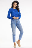 Tied-Front Long Sleeve Blouse with Button Closure and Pocket