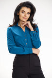 Fitted Long Sleeve Blouse with Heart Neckline & Button Cuffs