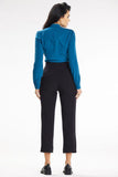 Fitted Long Sleeve Blouse with Heart Neckline & Button Cuffs