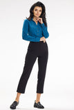 Fitted Long Sleeve Blouse with Heart Neckline & Button Cuffs