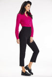 Fitted Heart Neckline Blouse with Long Sleeves and Button Cuffs