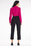 Fitted Heart Neckline Blouse with Long Sleeves and Button Cuffs