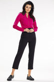 Fitted Heart Neckline Blouse with Long Sleeves and Button Cuffs