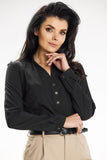 Fitted Long Sleeve Blouse with Heart Neckline and Button Cuffs