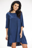 Trapeze Mini Dress with 3/4 Sleeves and Frill Detail