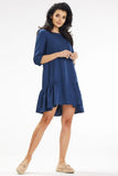 Trapeze Mini Dress with 3/4 Sleeves and Frill Detail