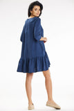 Trapeze Mini Dress with 3/4 Sleeves and Frill Detail