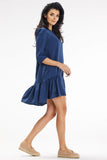 Trapeze Mini Dress with 3/4 Sleeves and Frill Detail
