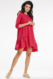 Chic Trapeze Mini Dress with 3/4 Sleeves and Frill Hem