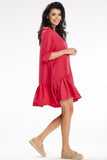Chic Trapeze Mini Dress with 3/4 Sleeves and Frill Hem