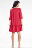 Chic Trapeze Mini Dress with 3/4 Sleeves and Frill Hem
