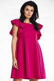Charming Mini Dress with Trapeze Cut and Frilled Shoulders