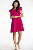 Charming Mini Dress with Trapeze Cut and Frilled Shoulders
