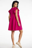 Charming Mini Dress with Trapeze Cut and Frilled Shoulders