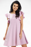 Charming Mini Dress with Trapeze Cut and Frilled Shoulders