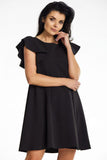 Charming Mini Dress with Frilled Shoulders and Trapeze Cut