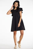 Charming Mini Dress with Frilled Shoulders and Trapeze Cut