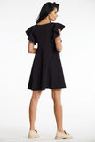 Charming Mini Dress with Frilled Shoulders and Trapeze Cut
