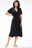 Flared Midi Dress with Envelope Top and Kimono Sleeves