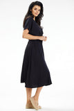 Flared Midi Dress with Envelope Top and Kimono Sleeves