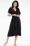 Flared Midi Dress with Envelope Top and Kimono Sleeves