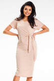 Asymmetrical Heart Neckline Midi Dress with Short Sleeves