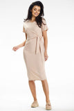 Asymmetrical Heart Neckline Midi Dress with Short Sleeves