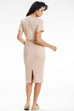 Asymmetrical Heart Neckline Midi Dress with Short Sleeves