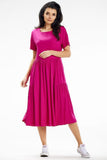 Lightweight Midi Dress with Frills and Boat Neckline