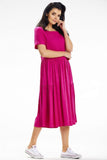 Lightweight Midi Dress with Frills and Boat Neckline