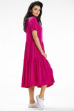 Lightweight Midi Dress with Frills and Boat Neckline