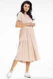 Lightweight Loose Midi Dress with Short Sleeves and Frills
