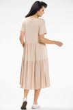 Lightweight Loose Midi Dress with Short Sleeves and Frills