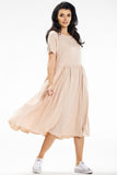 Lightweight Loose Midi Dress with Short Sleeves and Frills