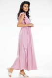 Summer Maxi Dress with Ruffled Shoulders and Belted Waist