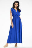Summer Maxi Dress with Ruffled Shoulders and Belted Waist